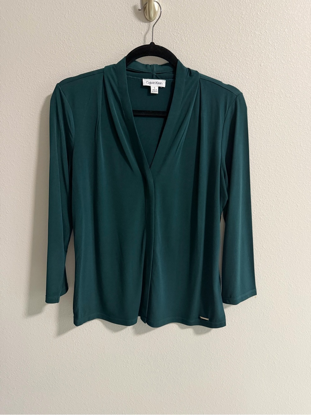 Calvin Klein Women’s Dark Green Draped V-Neck Top Size Small